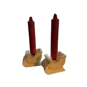 White Ceramic Sleigh Candlestick holders Pair Formalities By Baum Bros. Vintage
